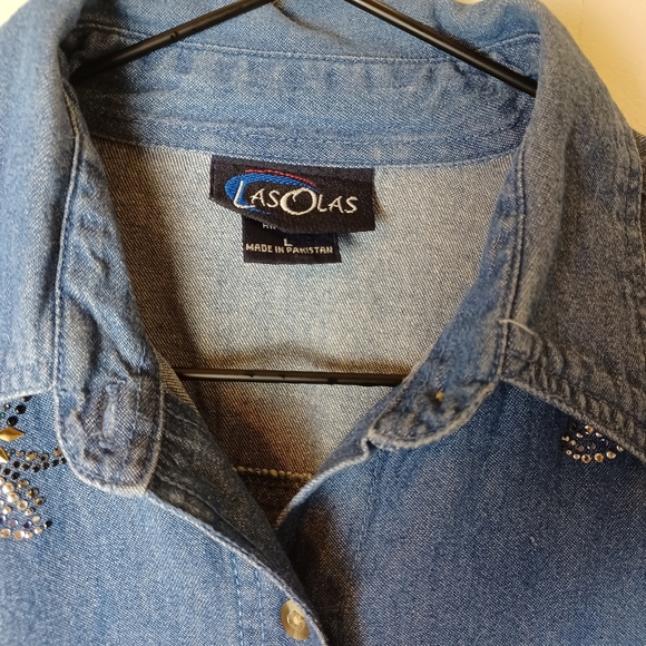 90s LasOlas Western Cowgirl Boot Denim Long Sleeve Shirt Womens Size L (14-16) - Picture 5 of 7